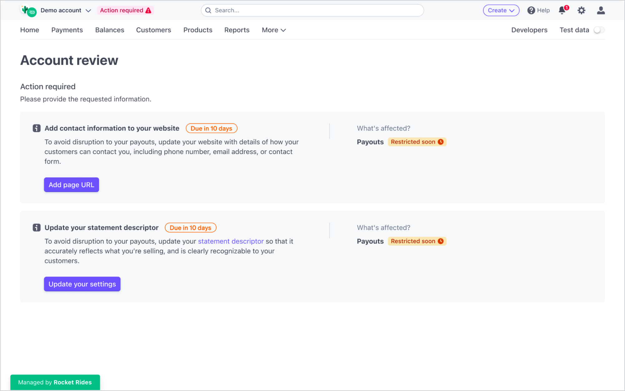 Account review page.