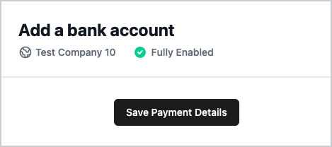 Screenshot of a modal titled Add a bank account with a button labeled Save Payment Details