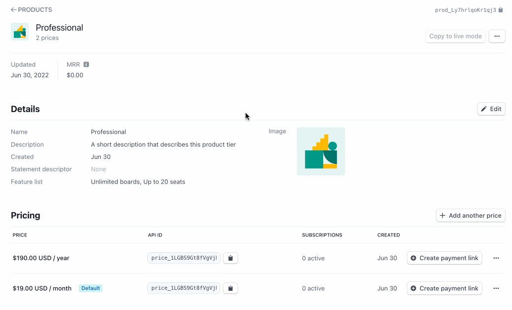 Configurer une mise à niveau d'abonnement sur la page des informations tarifaires