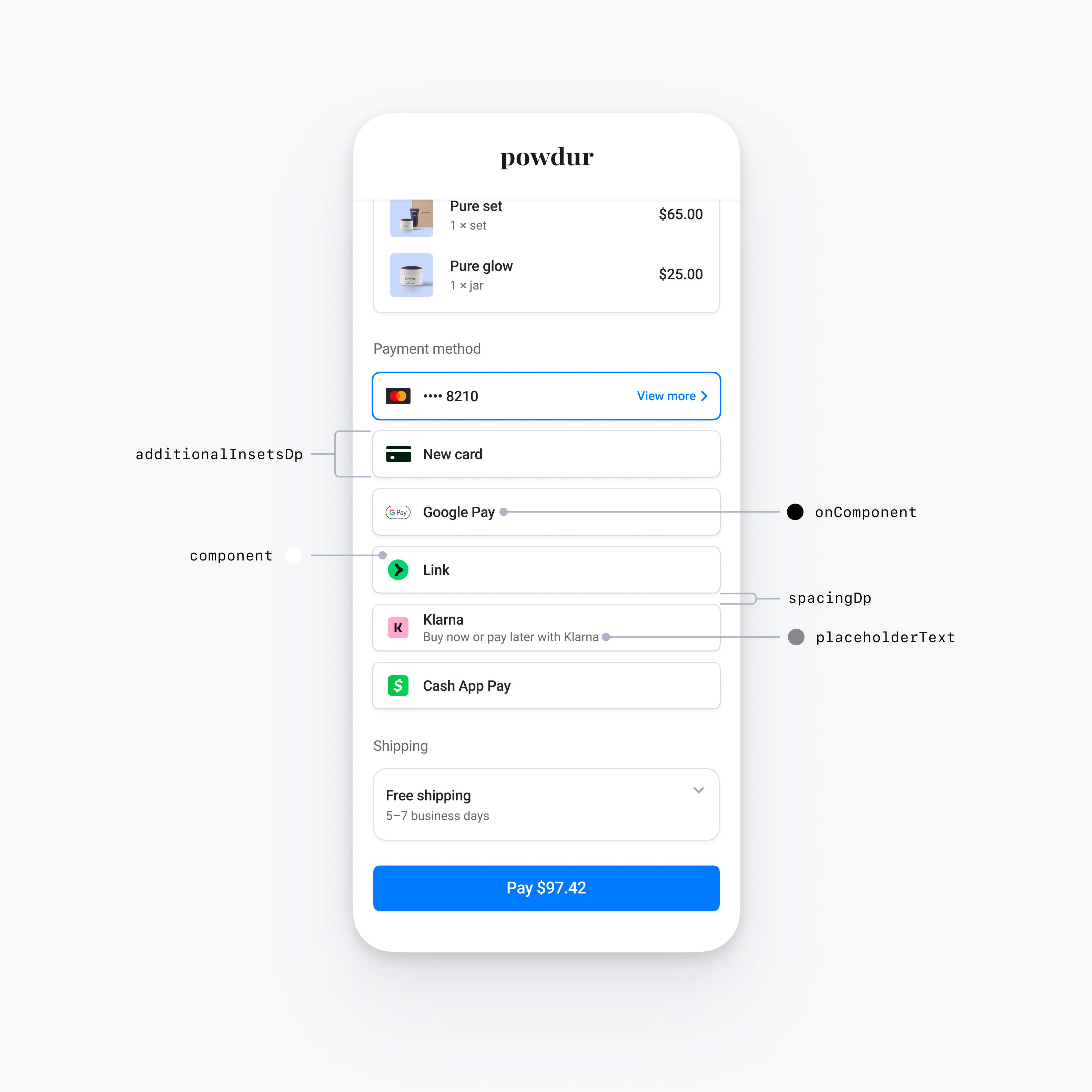 Embedded payment element styled using floating button