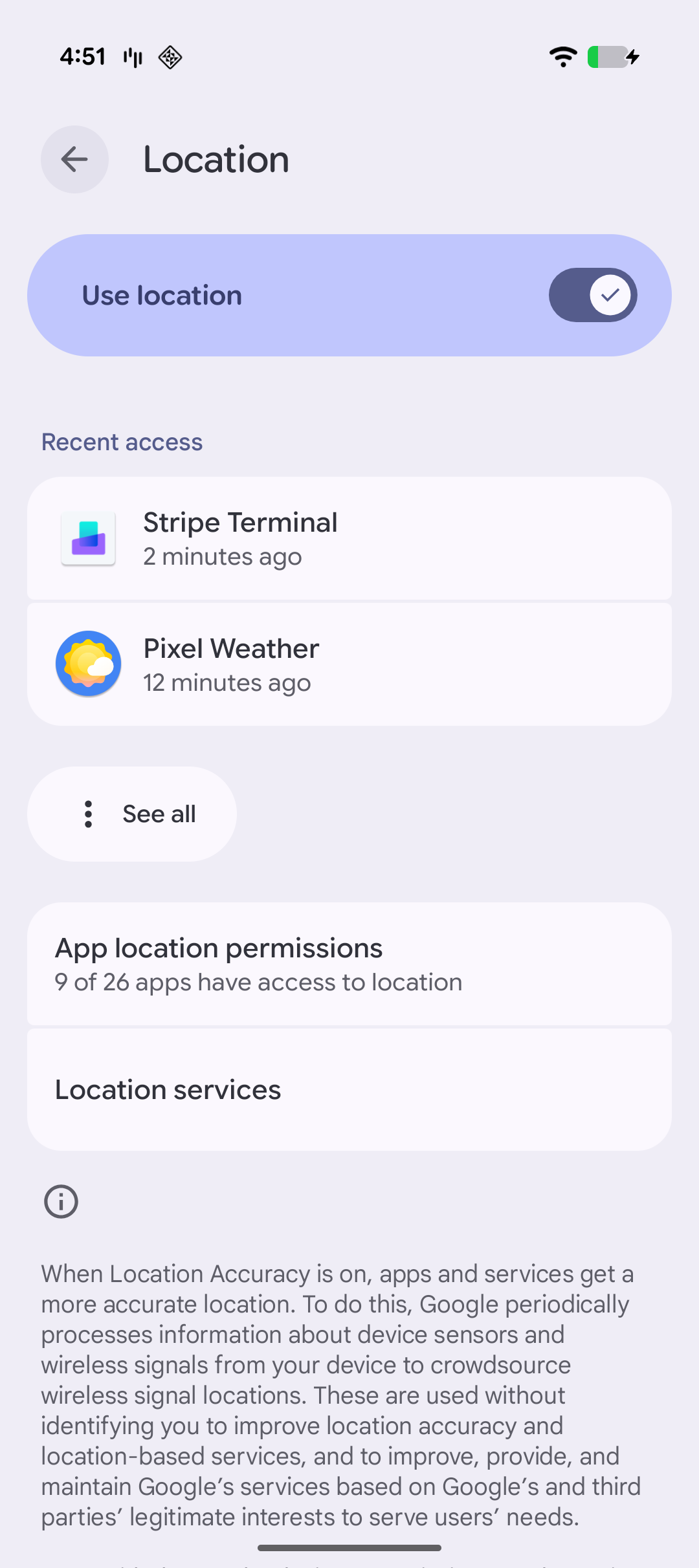 screenshot of the location settings page on an android device
