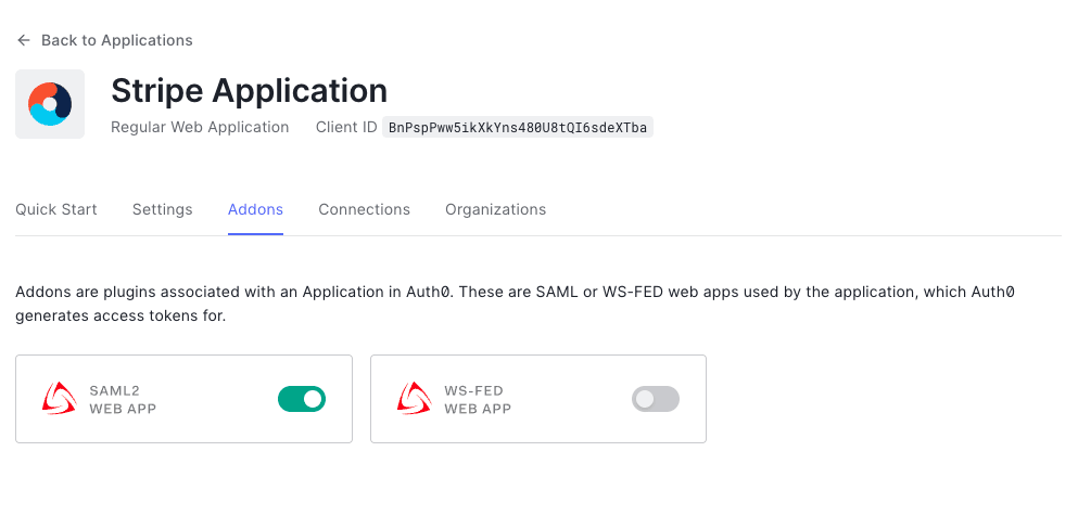 activating SAML on an Auth0 application