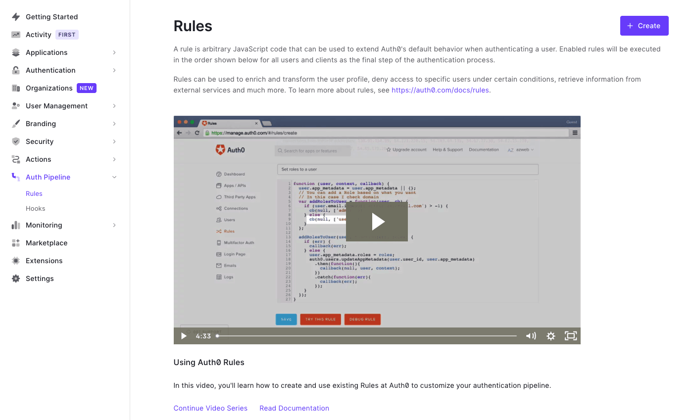 rules on the Auth0 dashboard