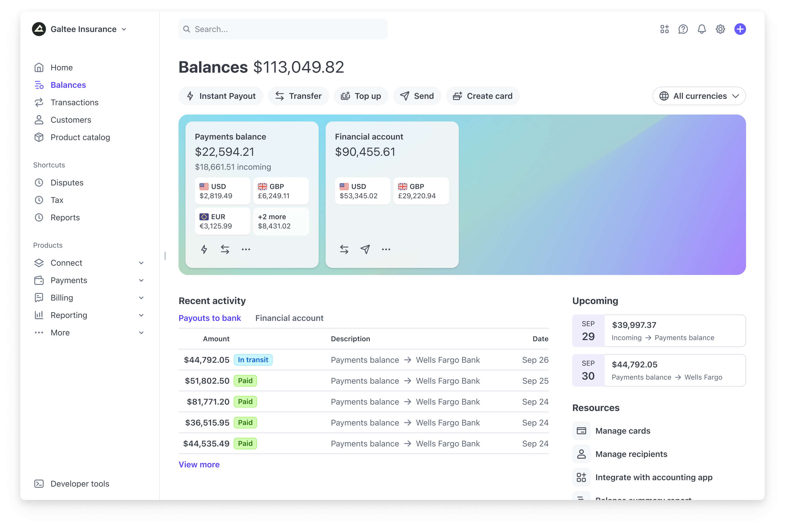 The Dashboard Balances page