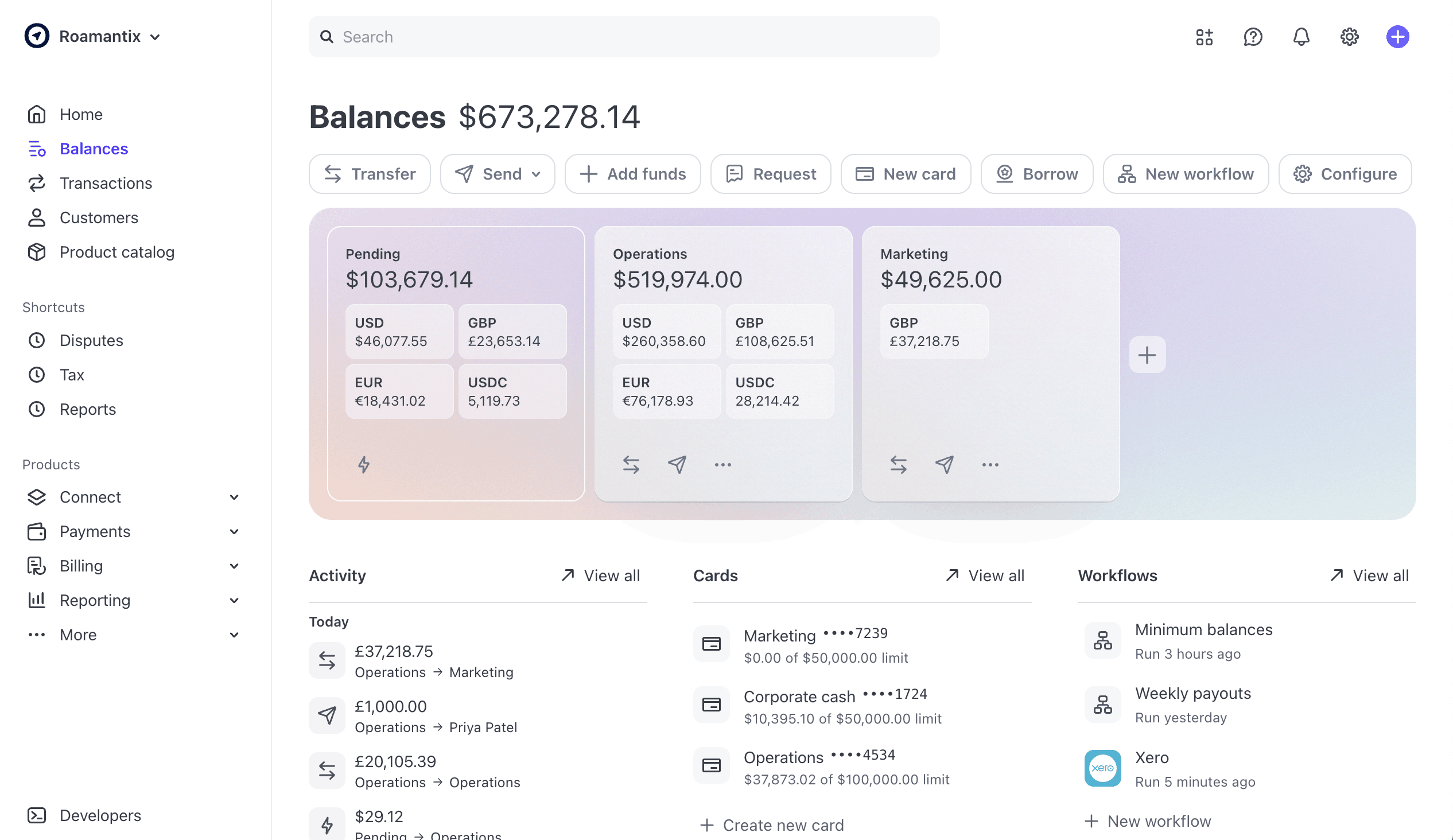 The Dashboard Balances page
