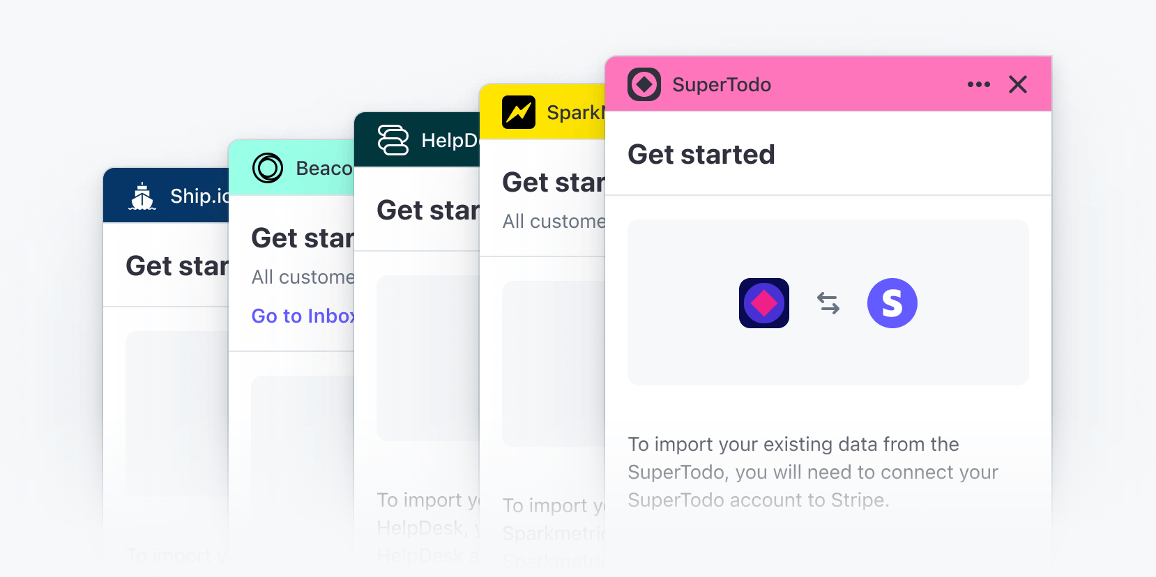 Five example apps with different colour schemes and icons