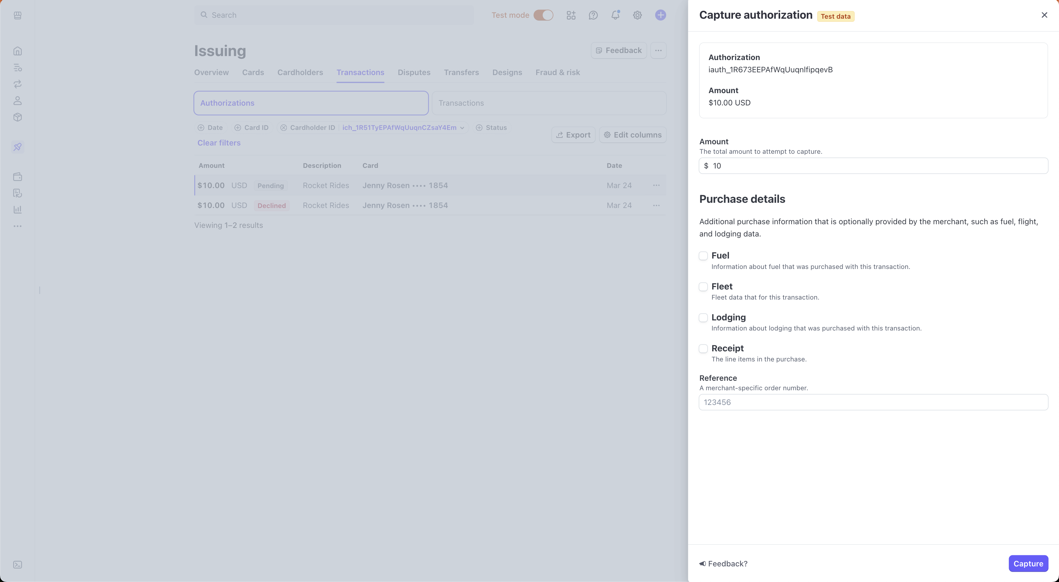 Capture Issuing authorization form