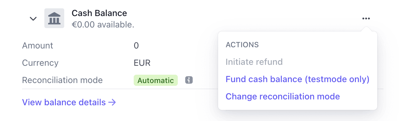 Cash Balance section on the Customer page