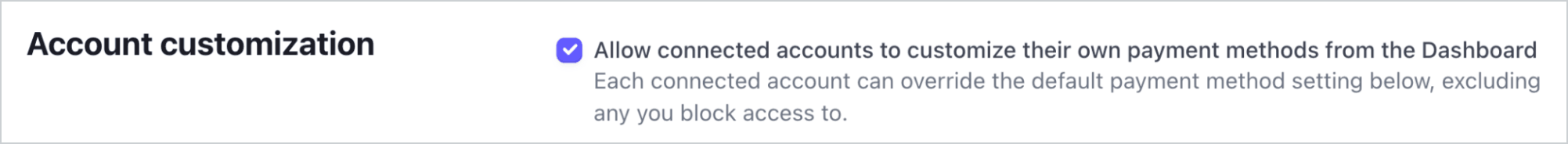 Screenshot of the checkbox to select when allowing connected owners to customize payment methods