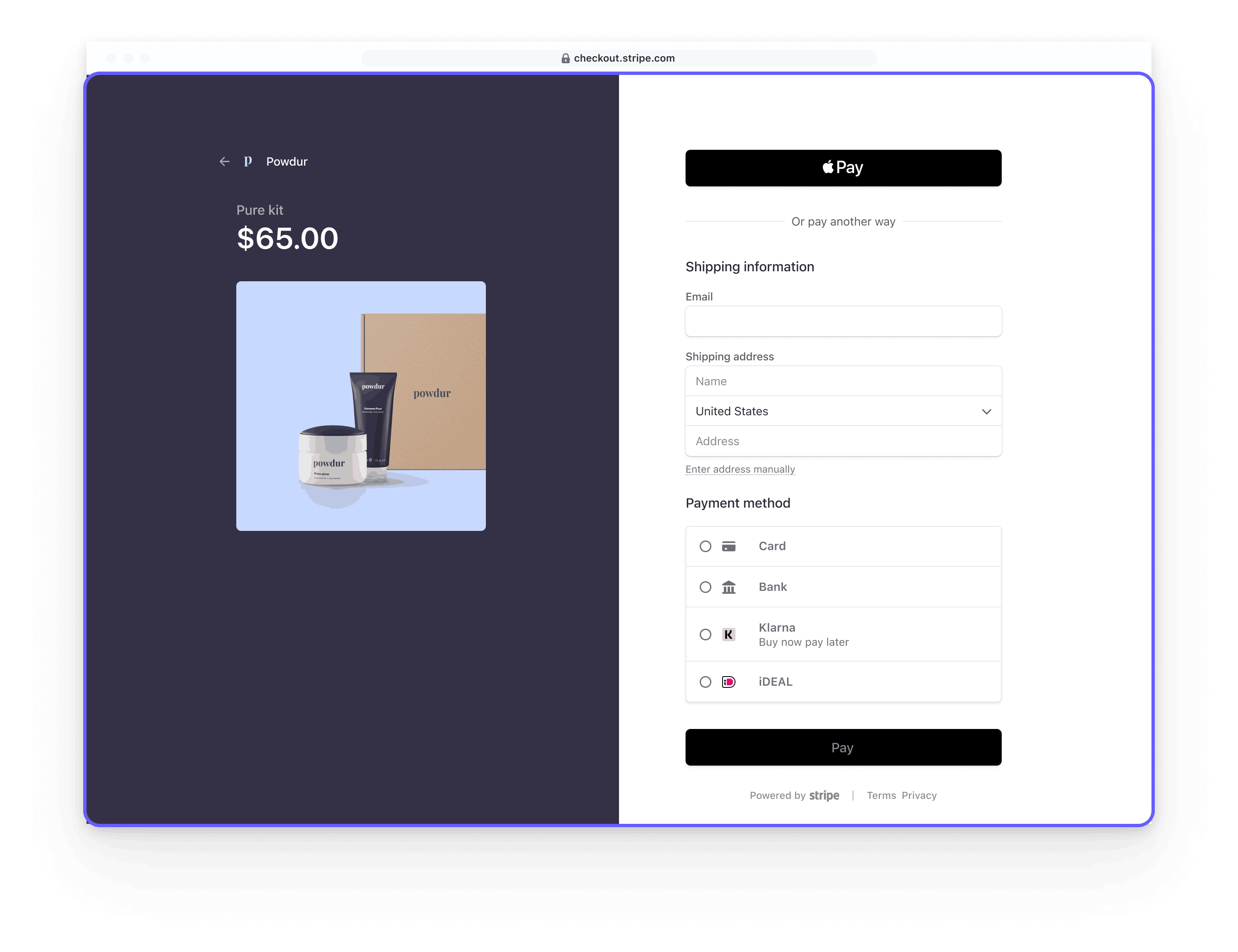 Hosted checkout form