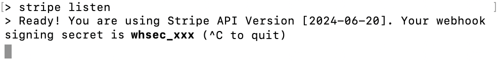 cli screenshot showing where to find the webhook secret key