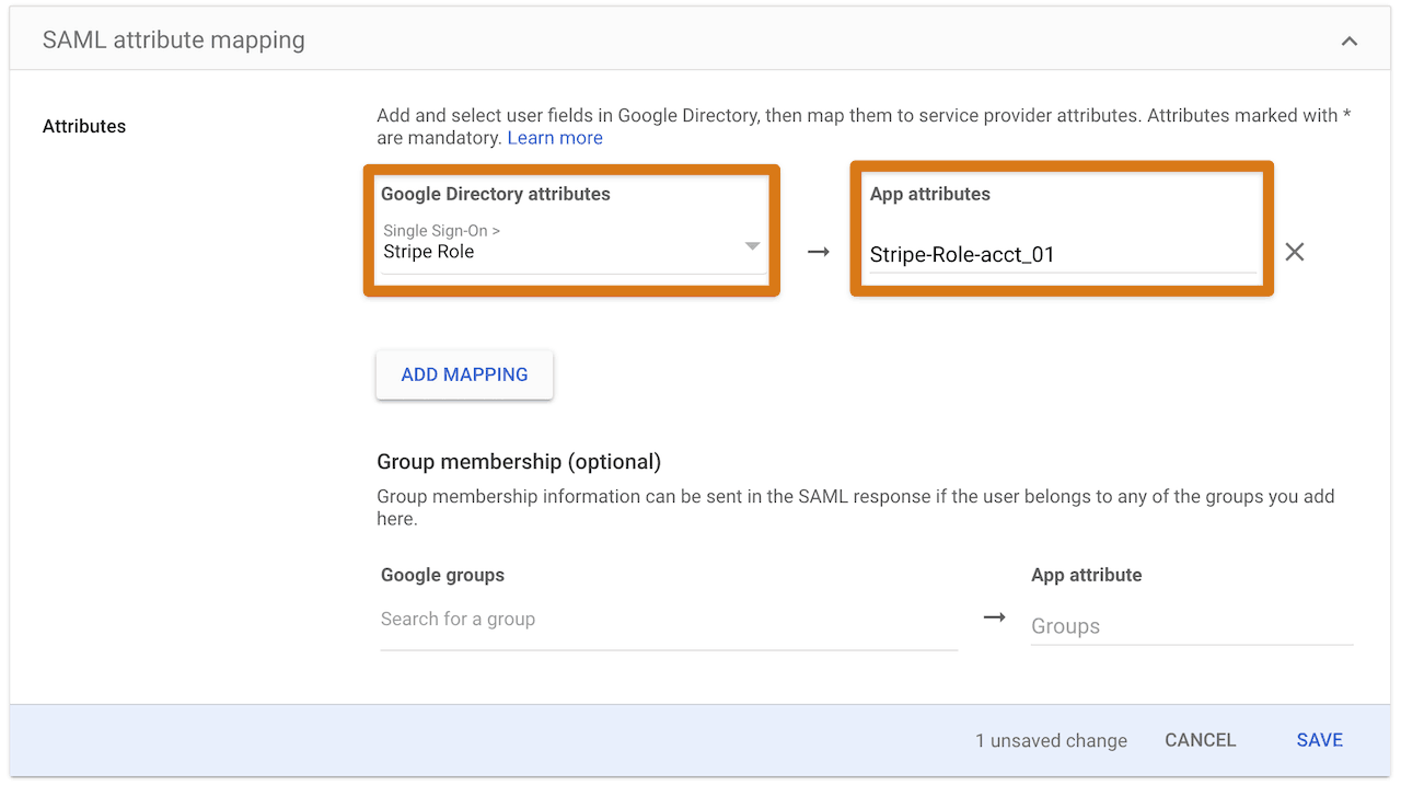 Configure SAML attribute mapping details