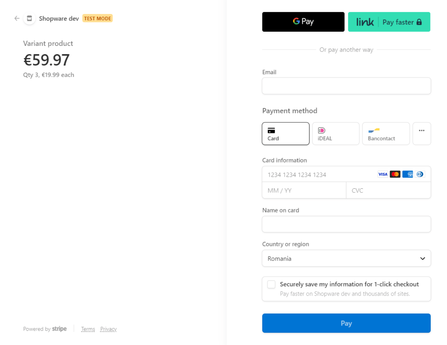 Stripe-hosted checkout page