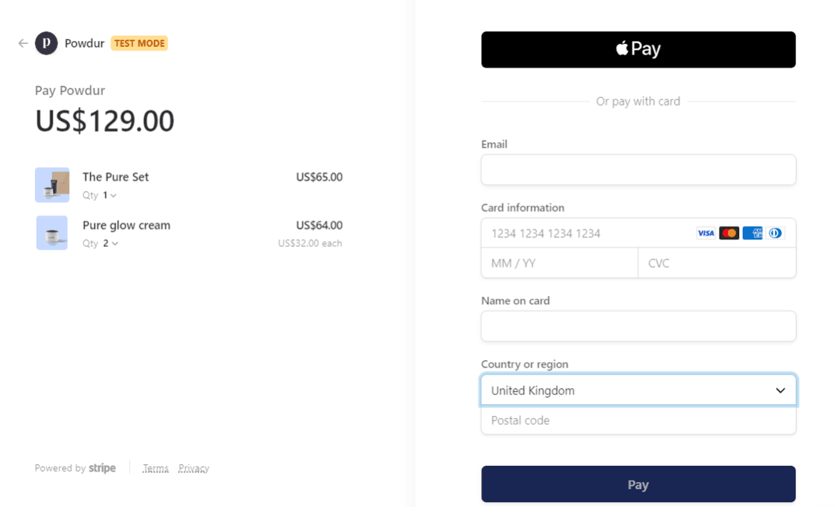 Stripe-hosted checkout page