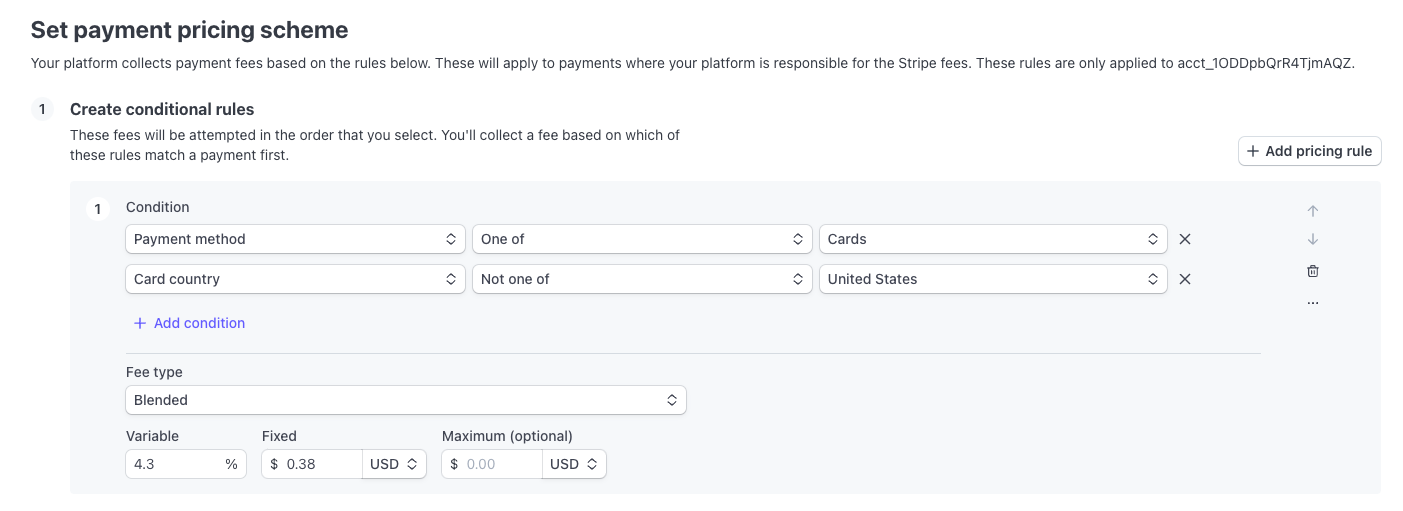 Shows the Add pricing rule dialog in the Dashboard.