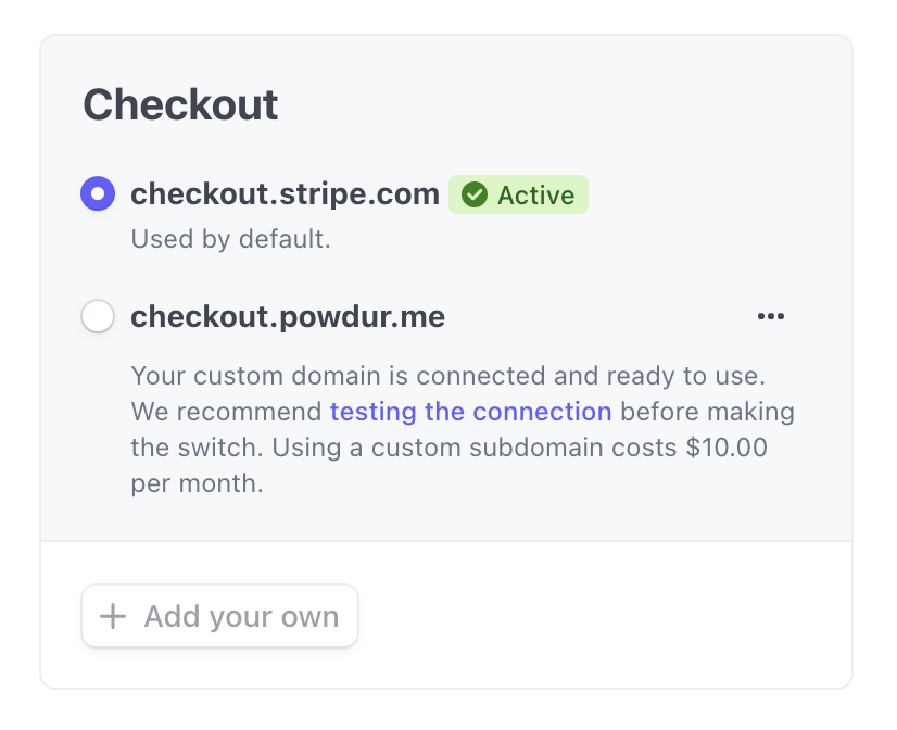 Screenshot of what the Dashboard looks like when your domain is ready to be selected