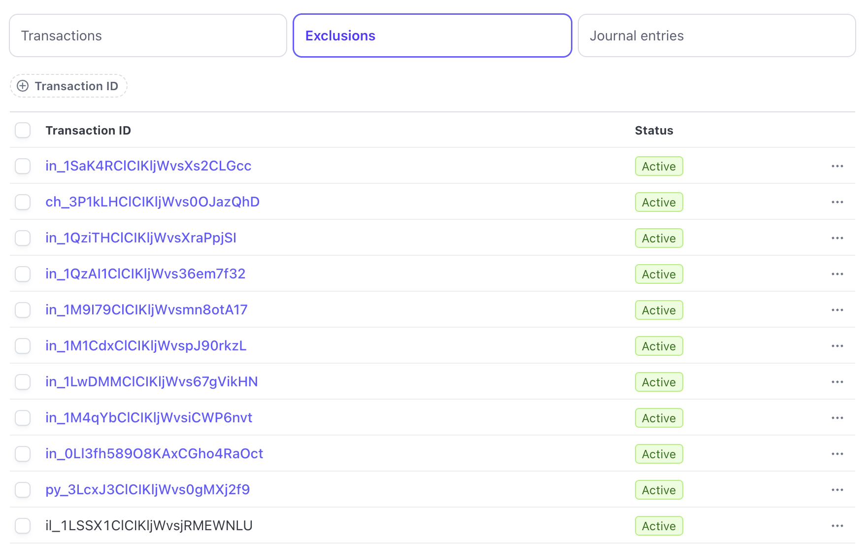 Data import exclusion list