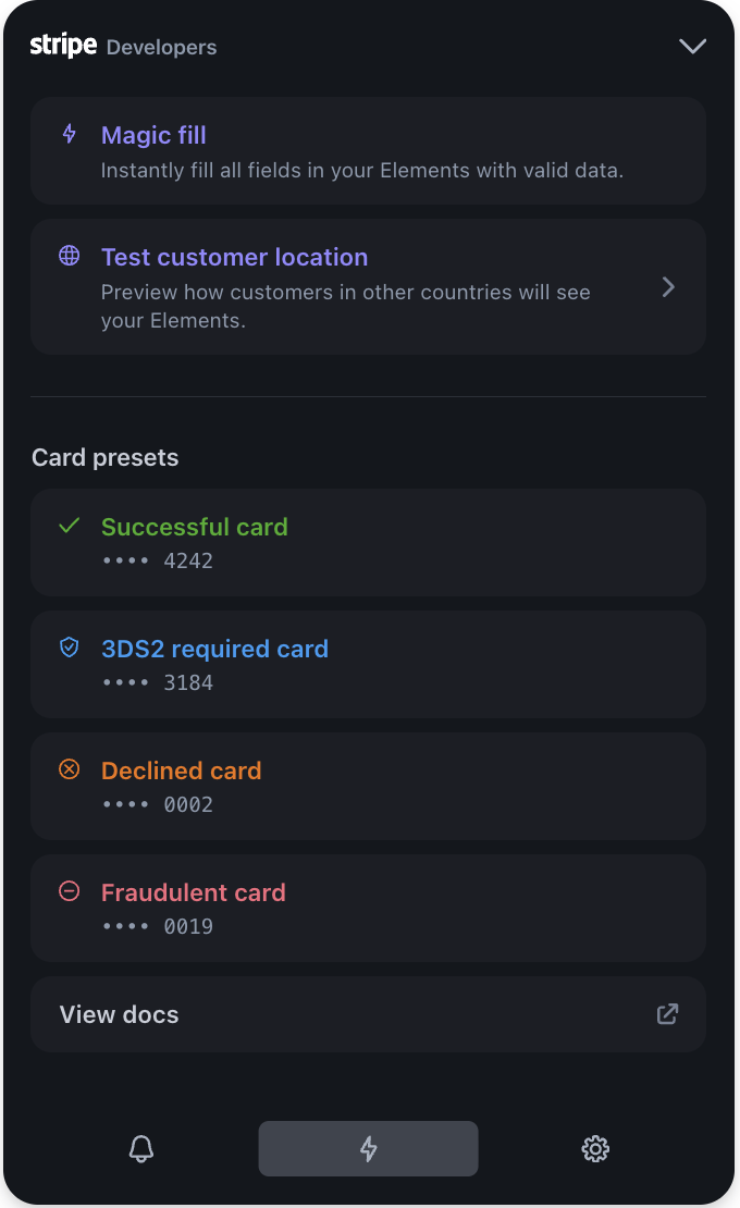 The test mode assistant autofill tab