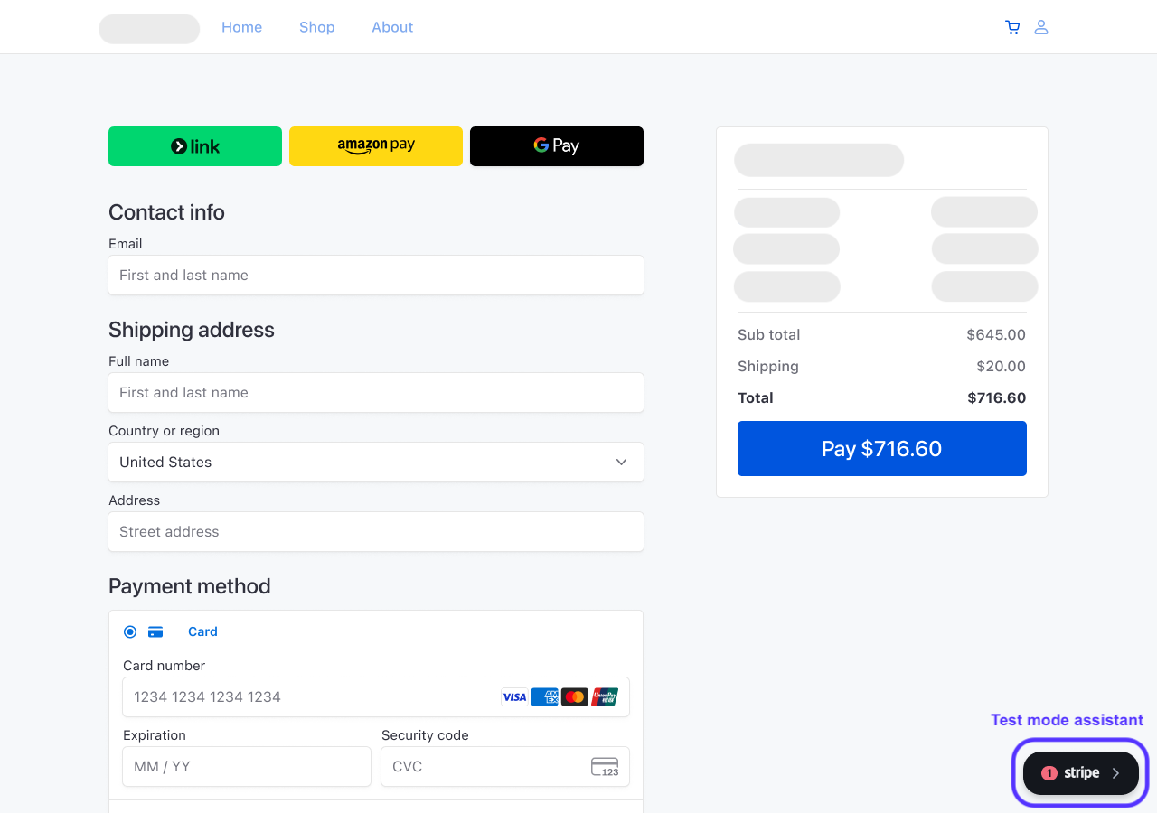 The test mode assistant in the browser