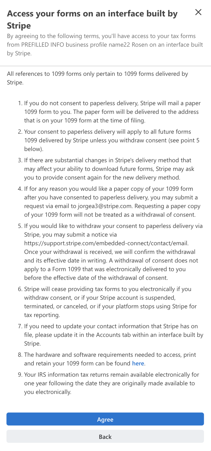 The dialog to consent to paperless delivery of tax forms