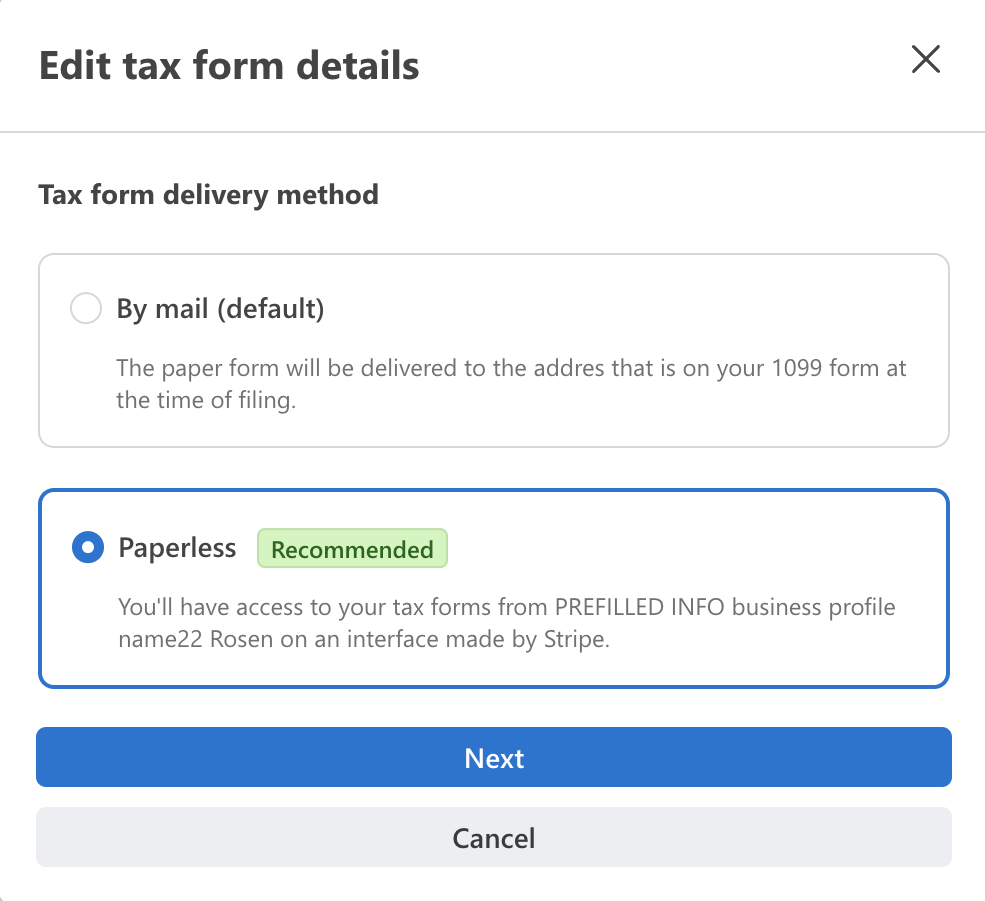 The dialog to select the option of paperless delivery of tax forms