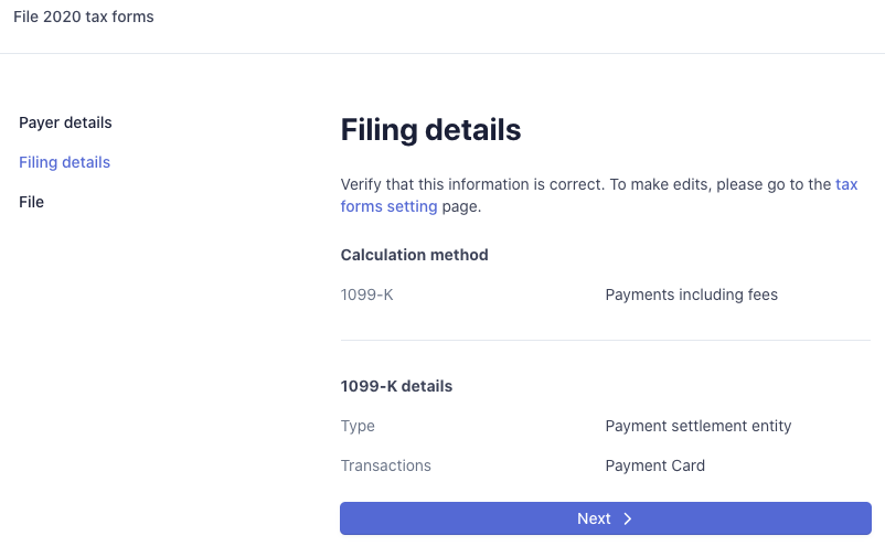 Confirm settings for tax form types