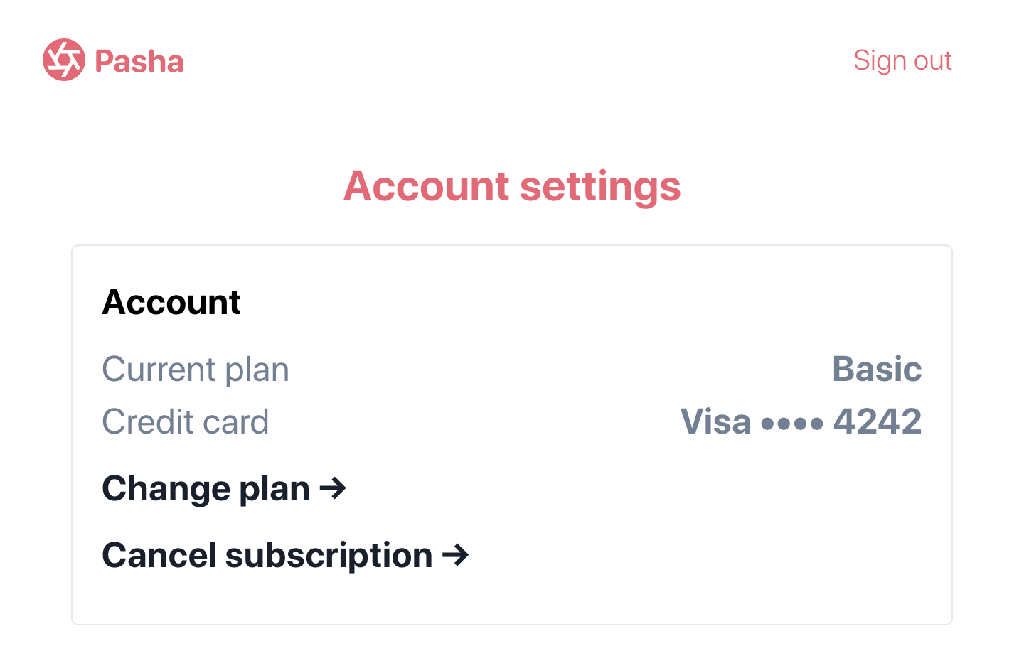 Sample subscription cancelation interface.