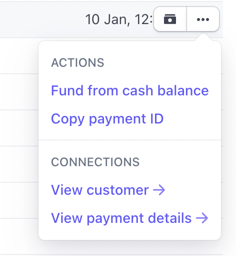 The overflow menu for a single Payment on the Stripe Dashboard Payments page