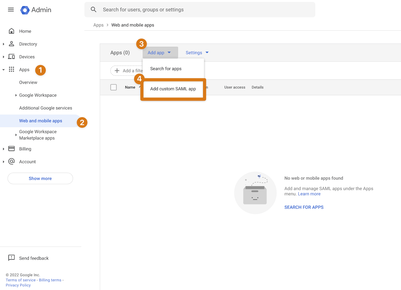 Create a new SAML application in Google Workspace