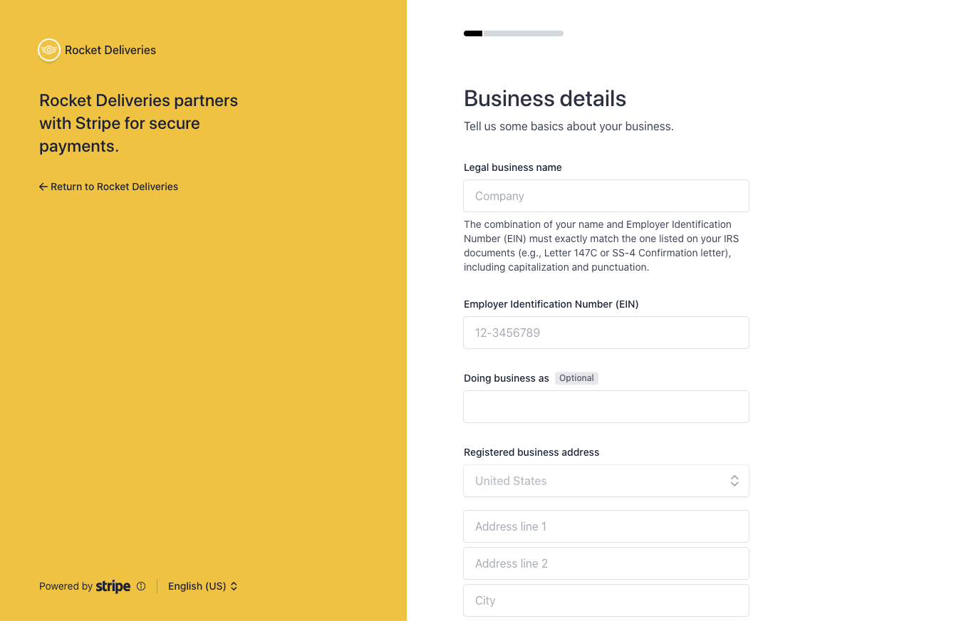 Screenshot of Connect Onboarding form