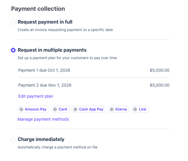 Enable multiple payments in the Dashboard