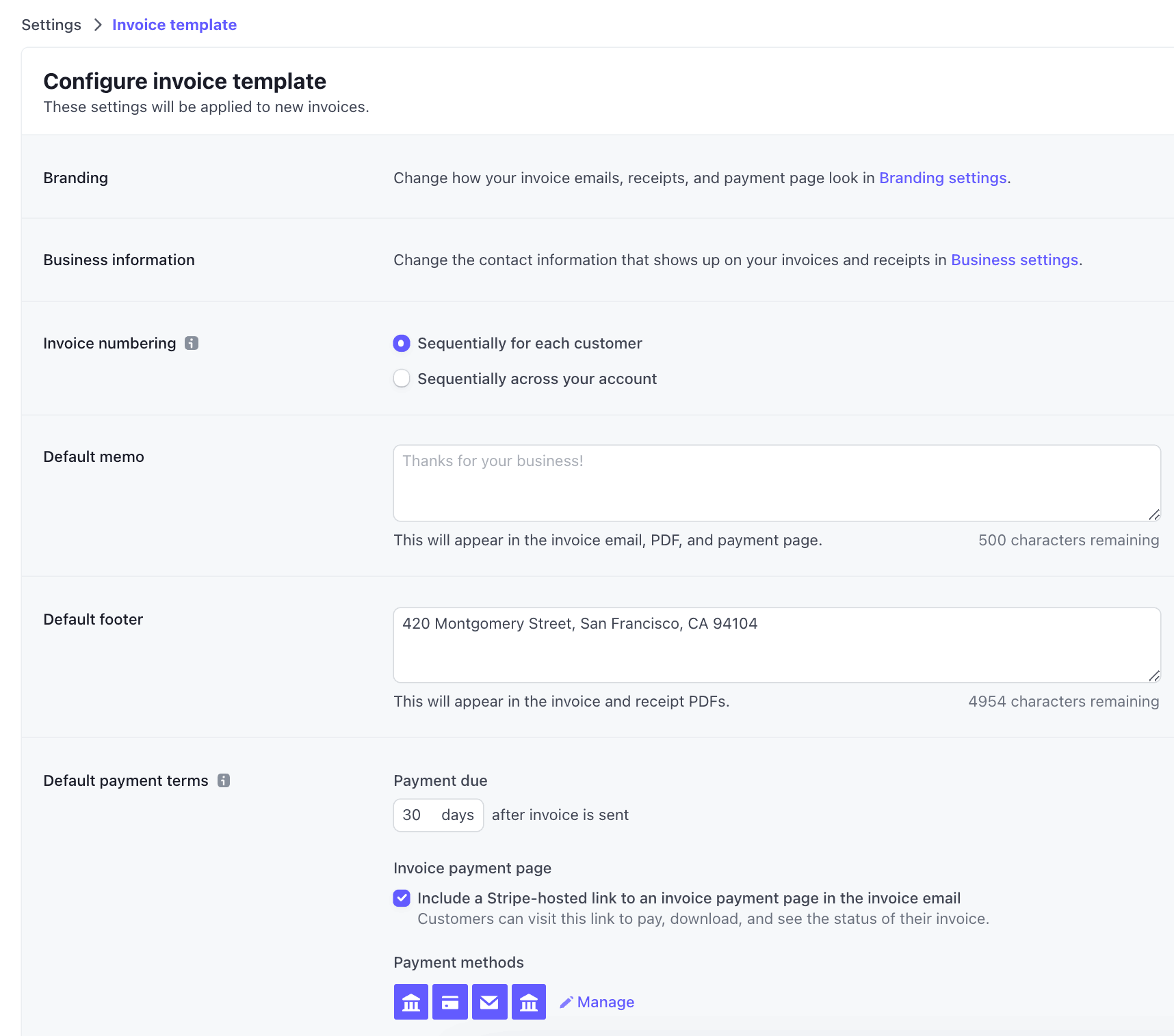 Configure the Invoice template