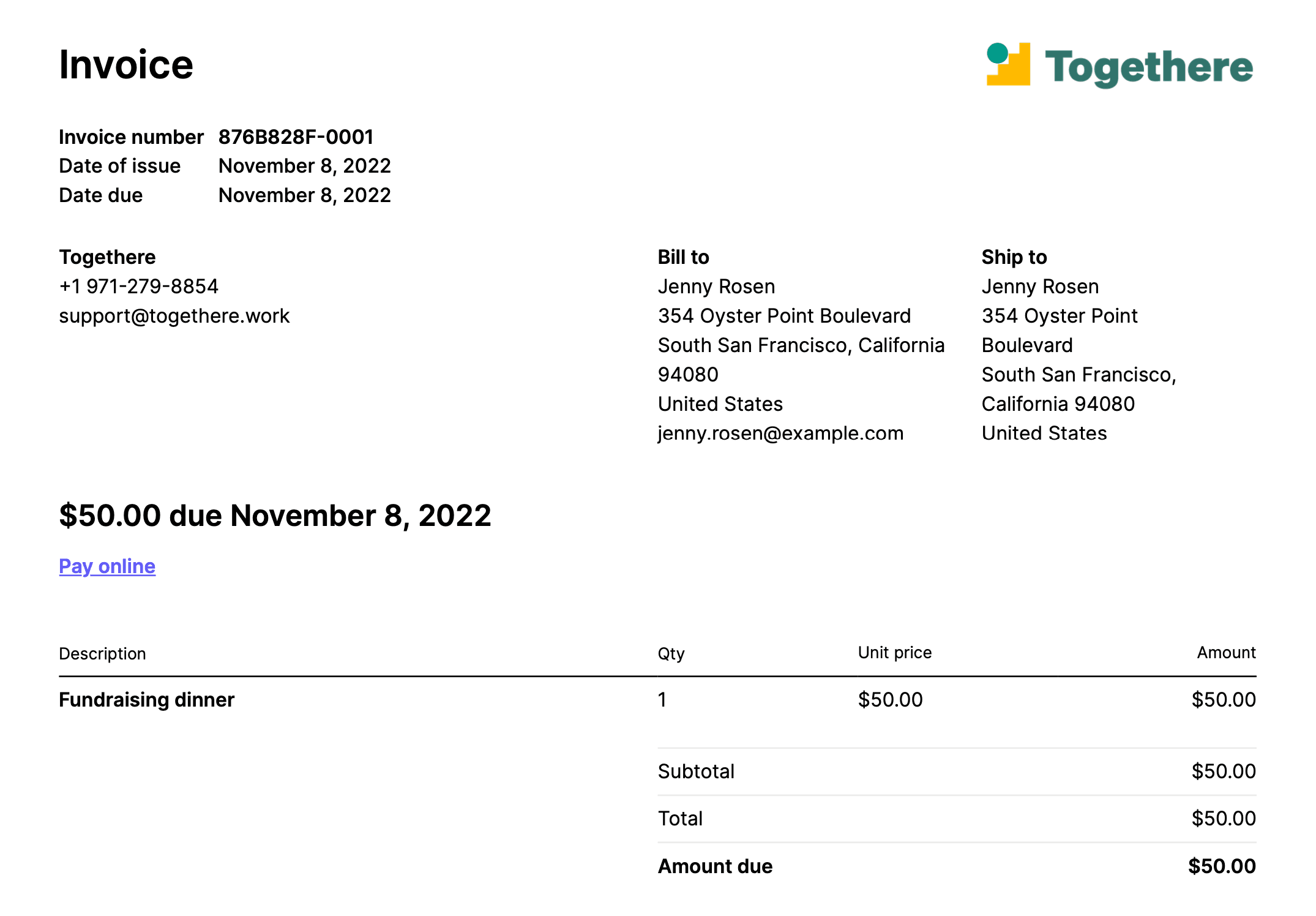 Cuplikan layar PDF invoice yang dapat diunduh pelanggan dari email ringkasan invoice