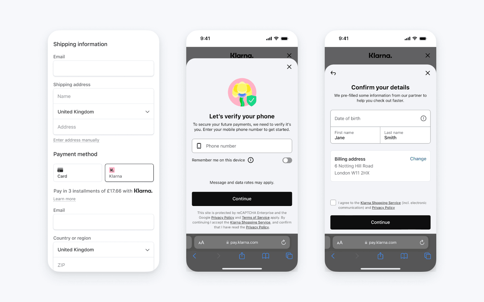 The start of the Klarna transaction flow on PaymentIntents