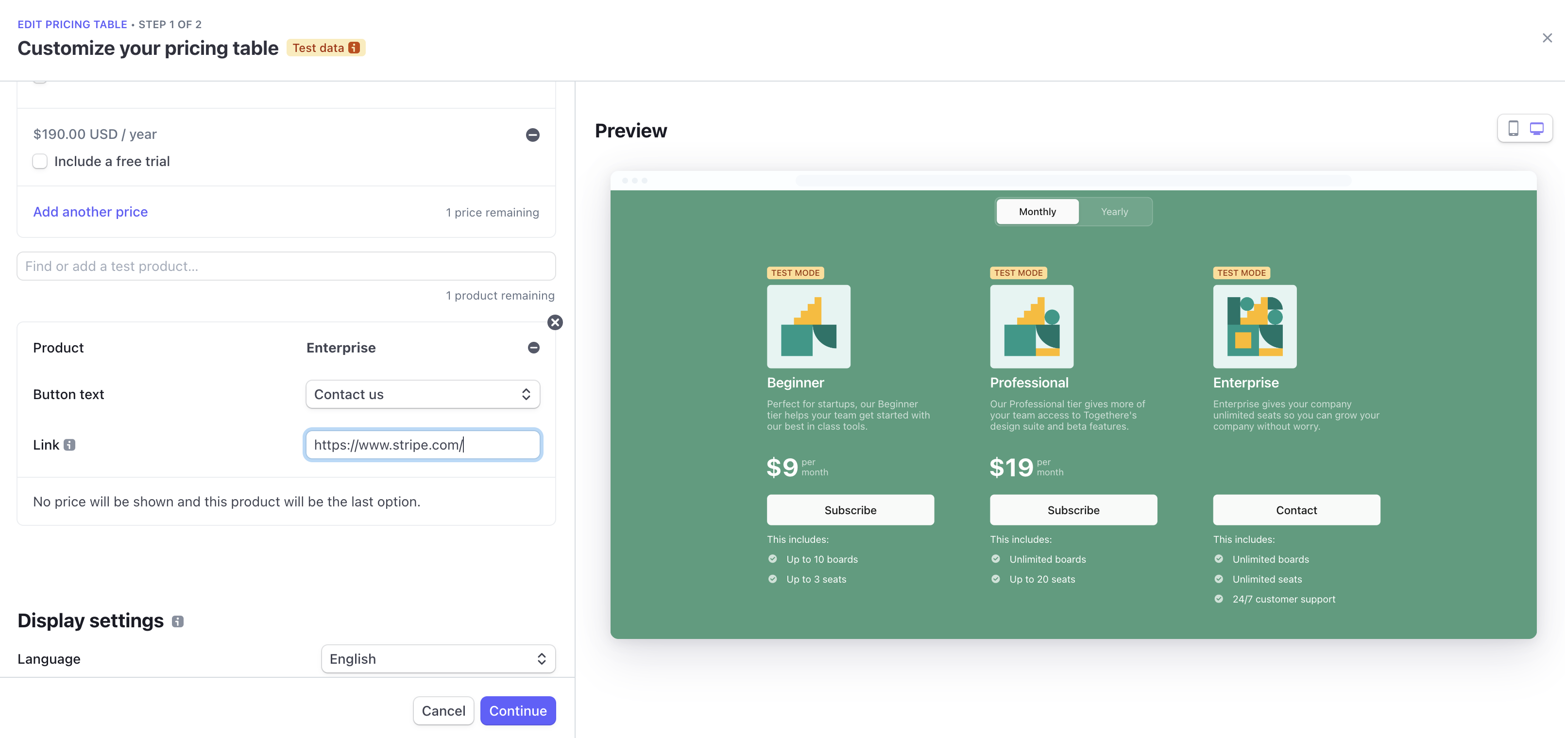 Embeddable pricing table for SaaS businesses Stripe Documentation