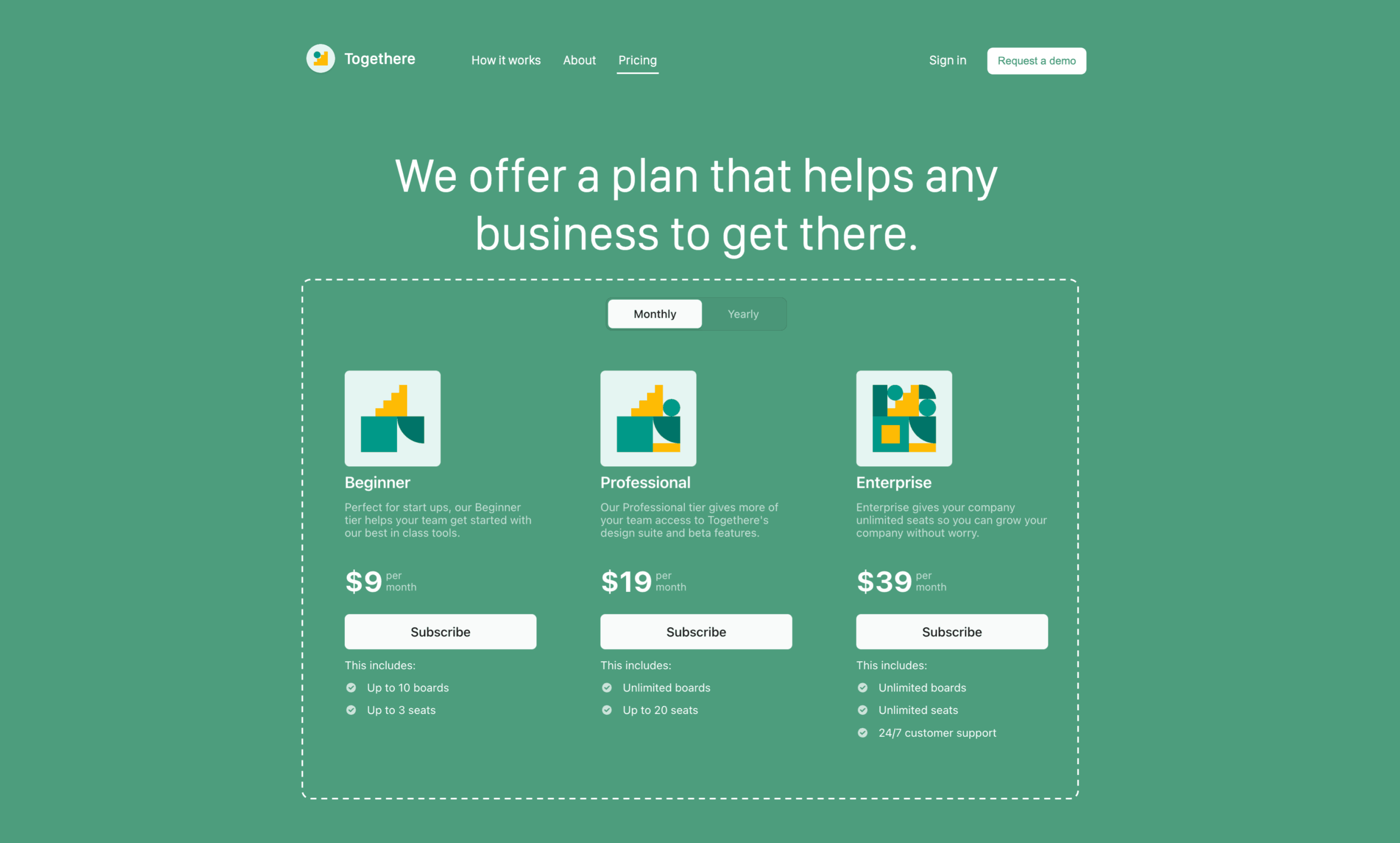 Pricing table is an embedded UI that displays pricing information and takes customers to Checkout.