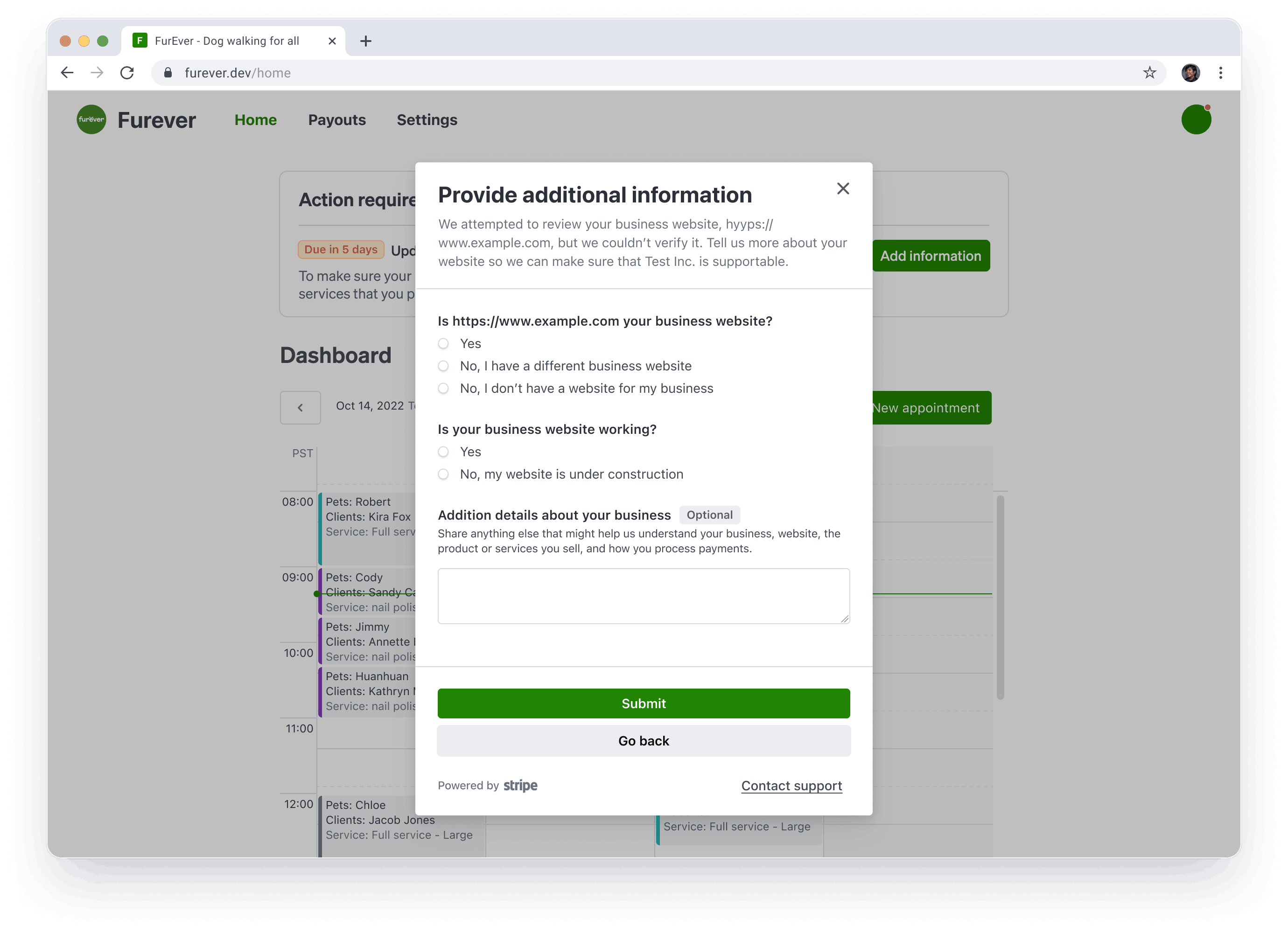 An information collection dialog