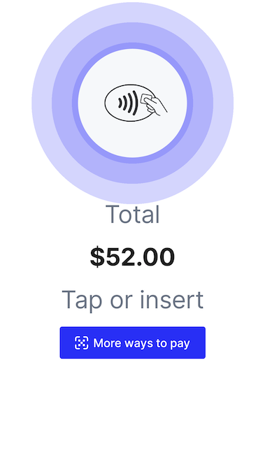 The collect payment method screen with button reading more ways to pay
