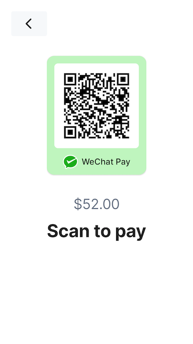 The screen displaying a WeChat Pay QR code to scan