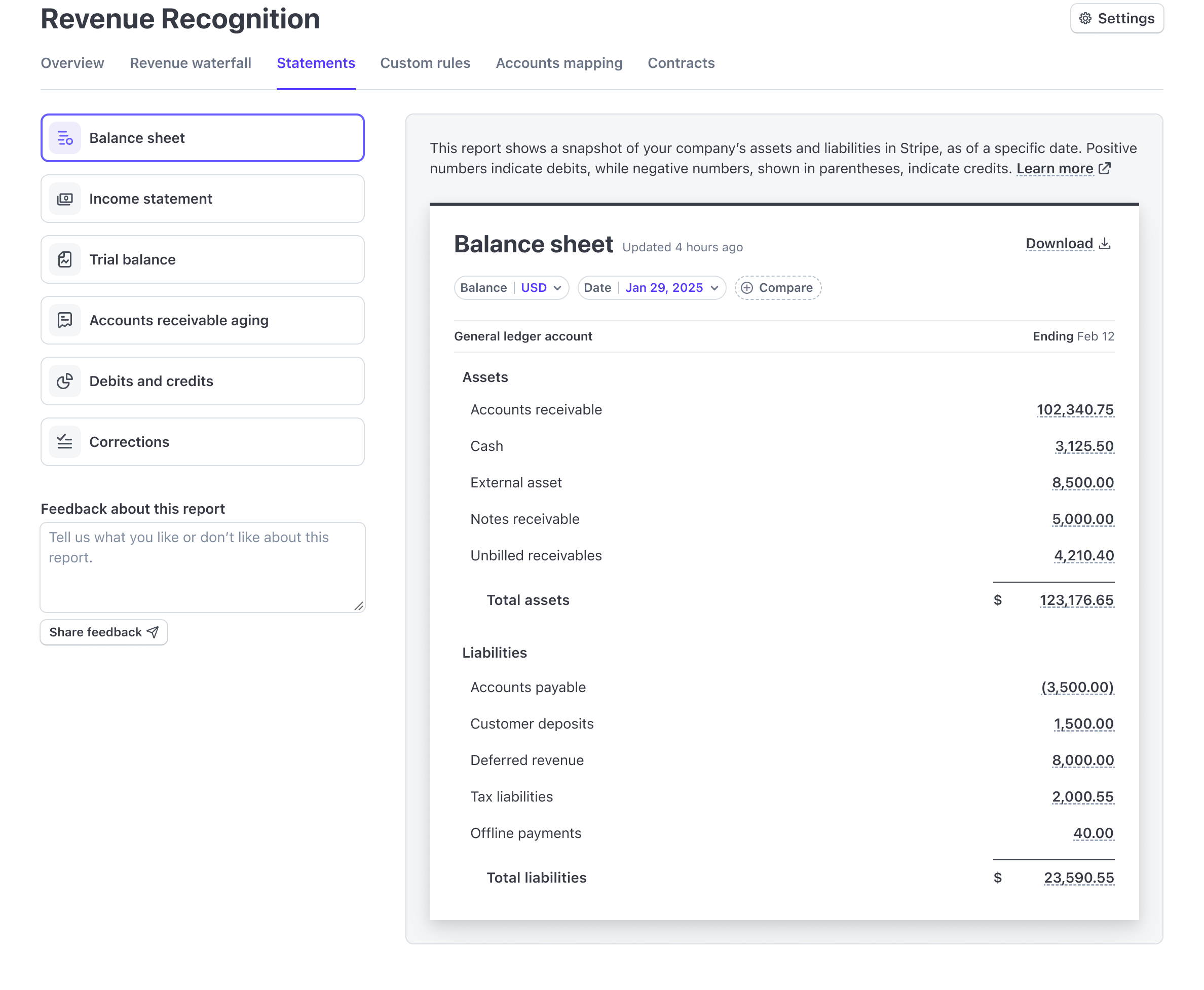 Statements tab