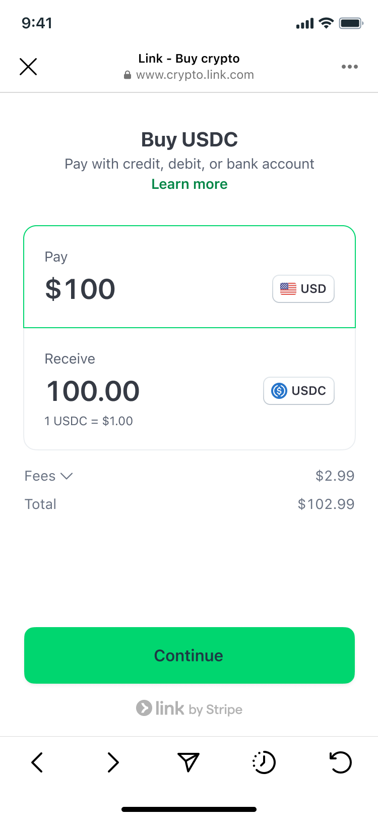 Stripe-hosted onramp