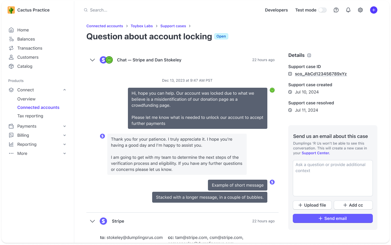 Support case details