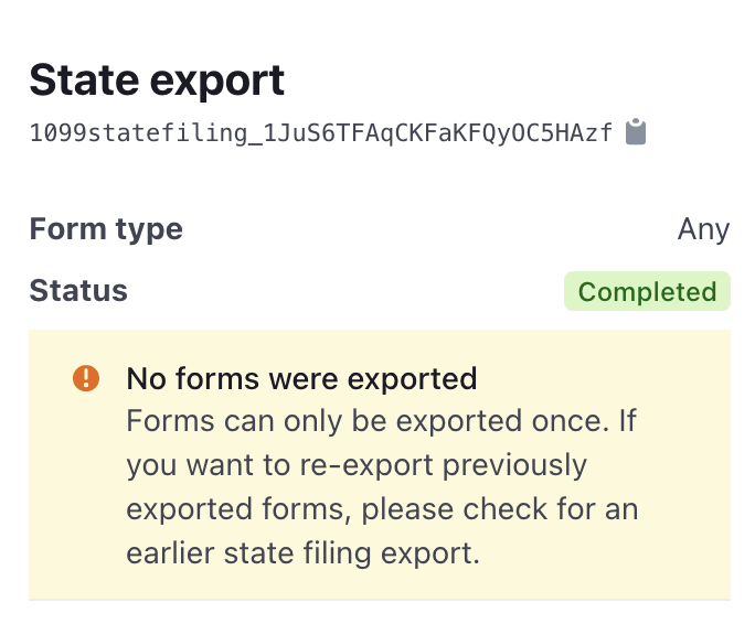 Image showing the message displayed when no forms are exported.