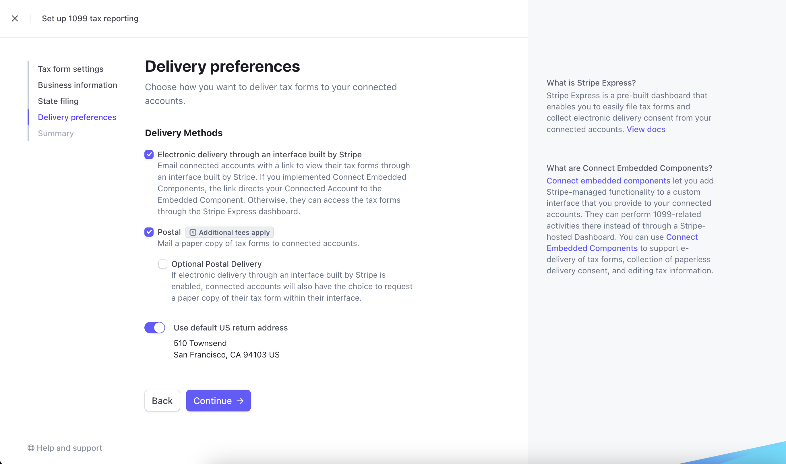 Delivery method selection screen.