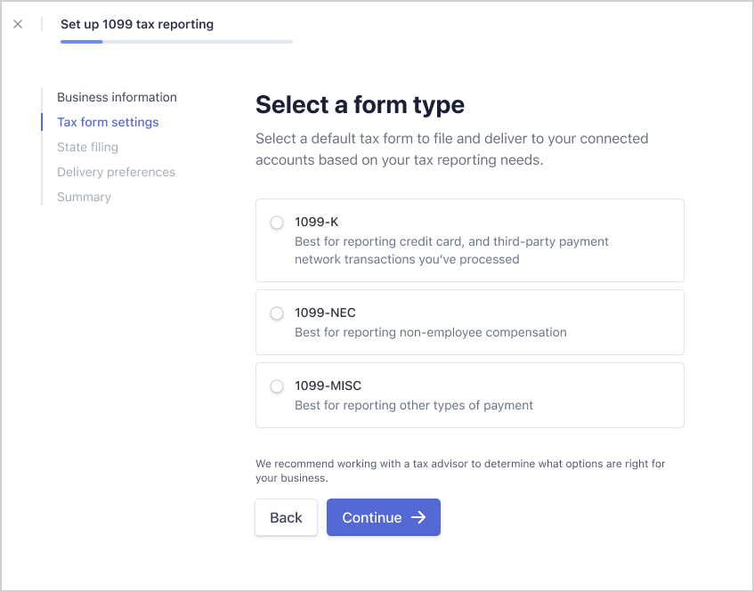 Select a form type screen.