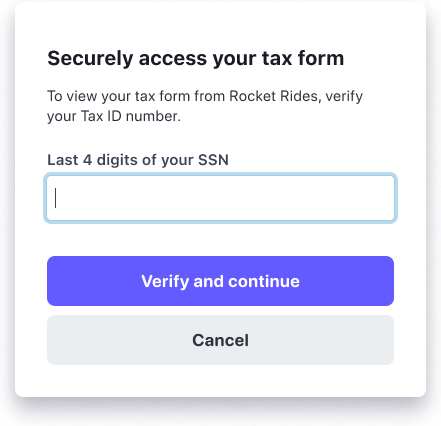 The dialog to verify your SSN information to securely access tax forms.