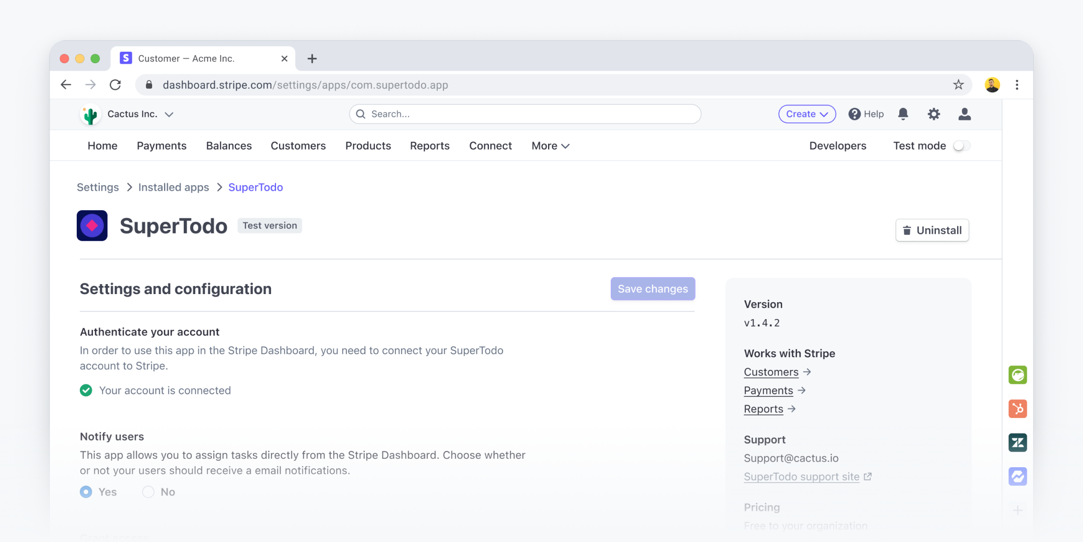 Désinstaller l'application de test