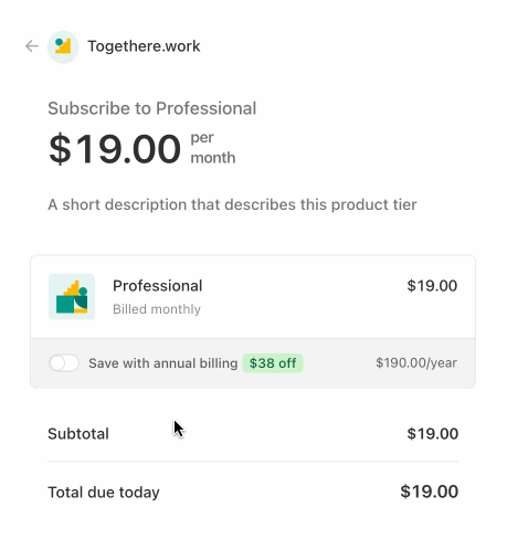 Toggle between the initial price option and the upsell price option