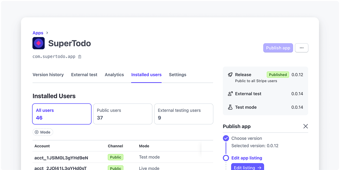 App users tab