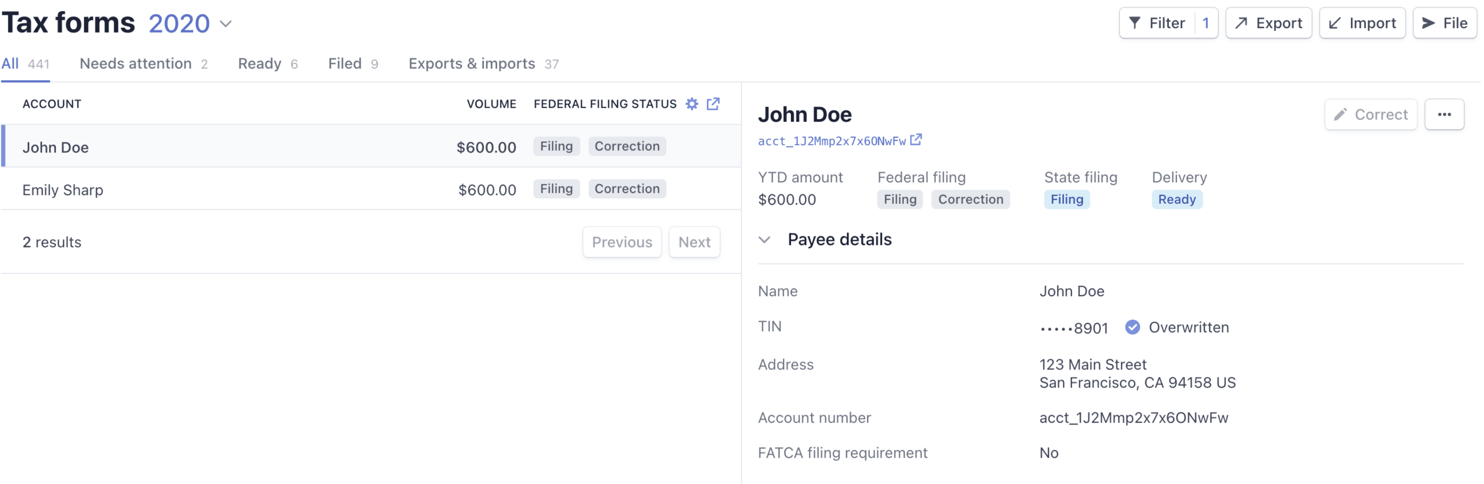 View or cancel tax form corrections